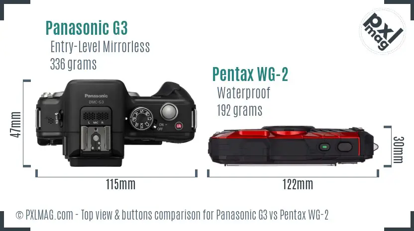 Panasonic G3 vs Pentax WG-2 top view buttons comparison