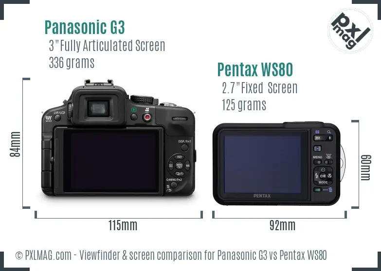Panasonic G3 vs Pentax WS80 Screen and Viewfinder comparison