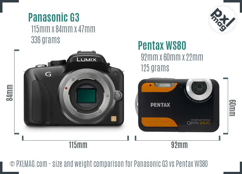 Panasonic G3 vs Pentax WS80 size comparison