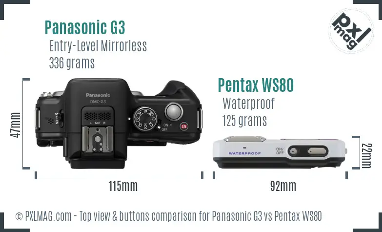 Panasonic G3 vs Pentax WS80 top view buttons comparison