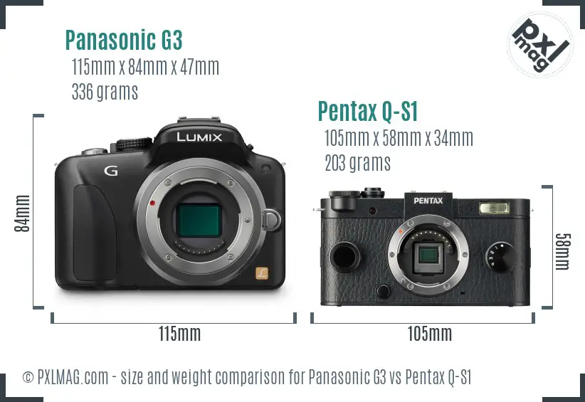 Panasonic G3 vs Pentax Q-S1 size comparison