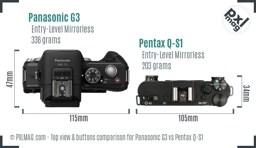 Panasonic G3 vs Pentax Q-S1 top view buttons comparison