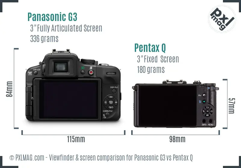 Panasonic G3 vs Pentax Q Screen and Viewfinder comparison