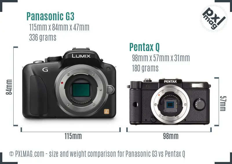 Panasonic G3 vs Pentax Q size comparison