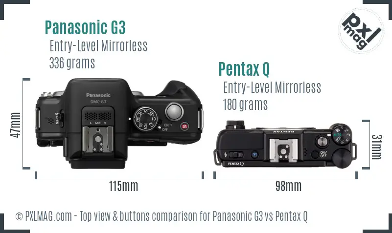 Panasonic G3 vs Pentax Q top view buttons comparison