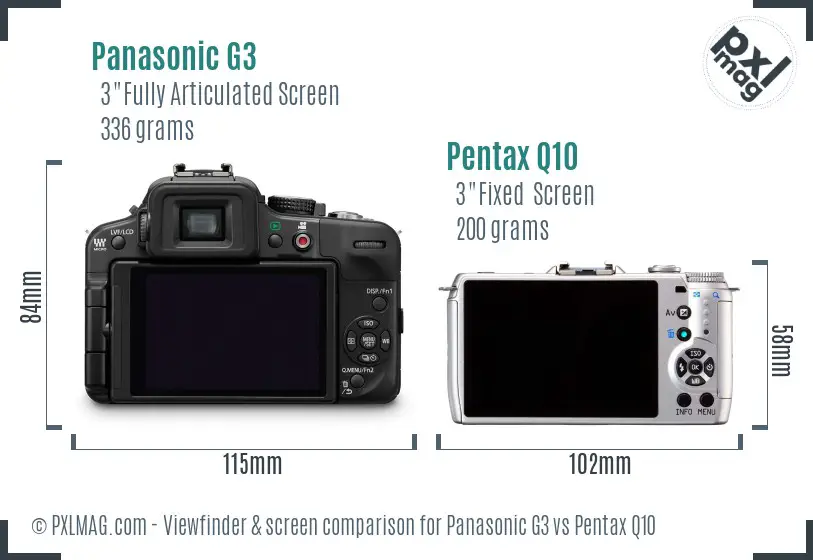Panasonic G3 vs Pentax Q10 Screen and Viewfinder comparison