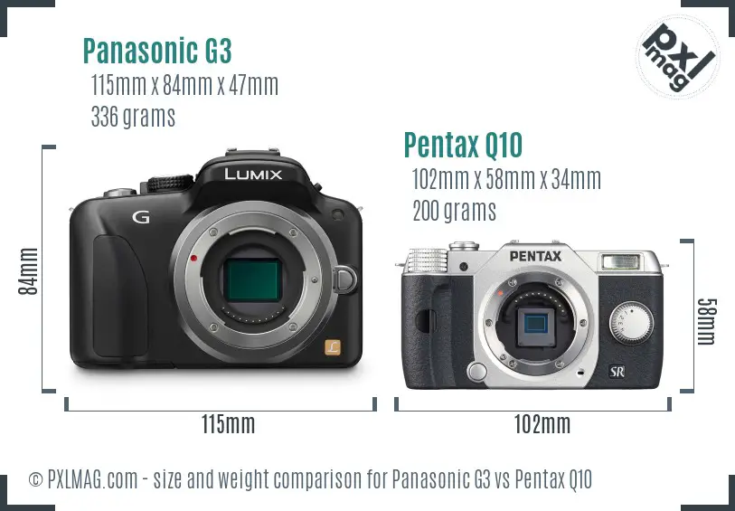Panasonic G3 vs Pentax Q10 size comparison