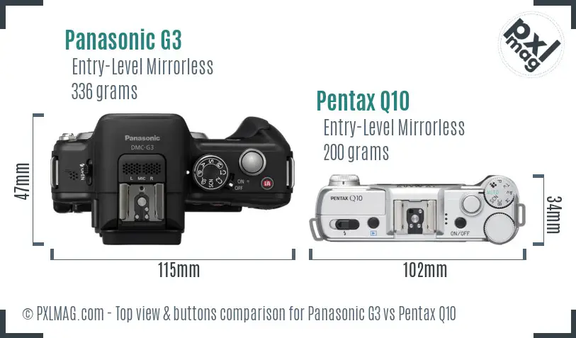 Panasonic G3 vs Pentax Q10 top view buttons comparison