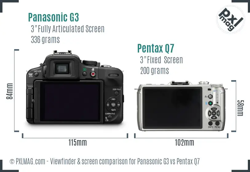 Panasonic G3 vs Pentax Q7 Screen and Viewfinder comparison