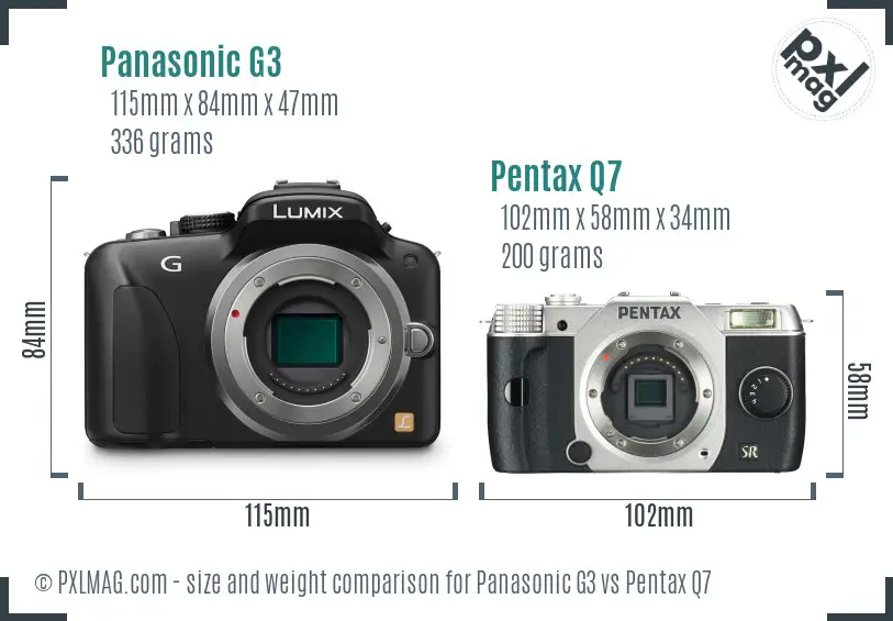 Panasonic G3 vs Pentax Q7 size comparison