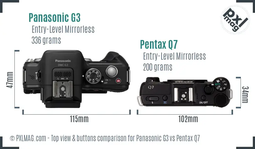 Panasonic G3 vs Pentax Q7 top view buttons comparison