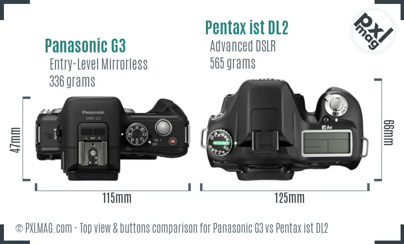 Panasonic G3 vs Pentax ist DL2 top view buttons comparison