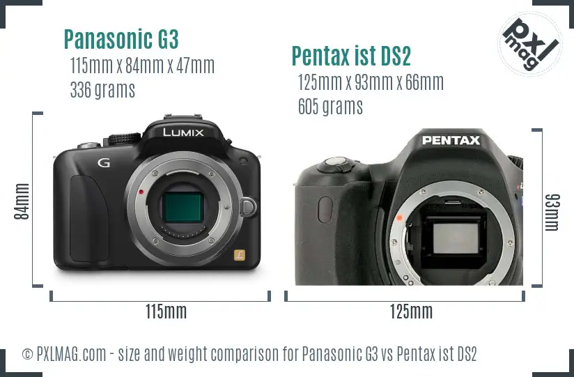 Panasonic G3 vs Pentax ist DS2 size comparison