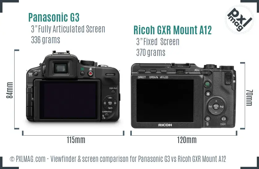 Panasonic G3 vs Ricoh GXR Mount A12 Screen and Viewfinder comparison