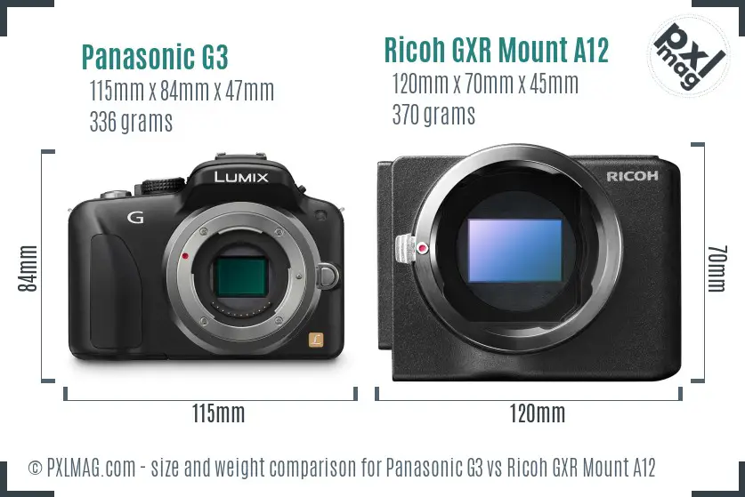 Panasonic G3 vs Ricoh GXR Mount A12 size comparison