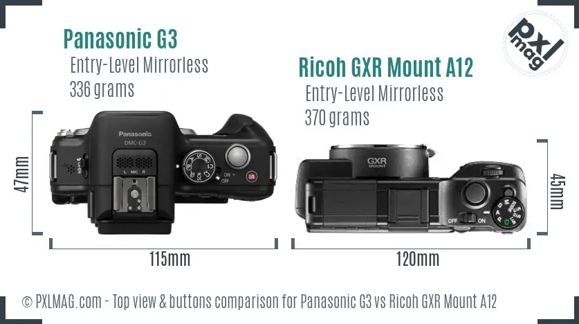 Panasonic G3 vs Ricoh GXR Mount A12 top view buttons comparison