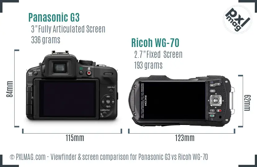 Panasonic G3 vs Ricoh WG-70 Screen and Viewfinder comparison