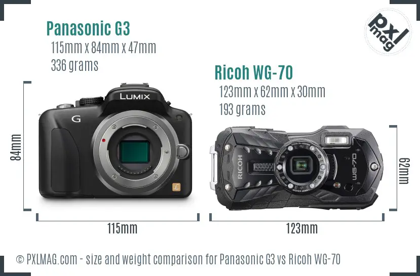 Panasonic G3 vs Ricoh WG-70 size comparison