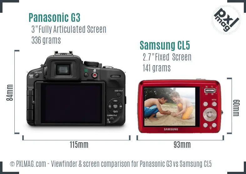 Panasonic G3 vs Samsung CL5 Screen and Viewfinder comparison
