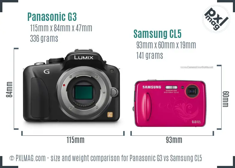 Panasonic G3 vs Samsung CL5 size comparison
