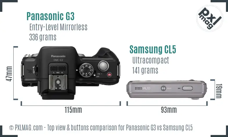 Panasonic G3 vs Samsung CL5 top view buttons comparison