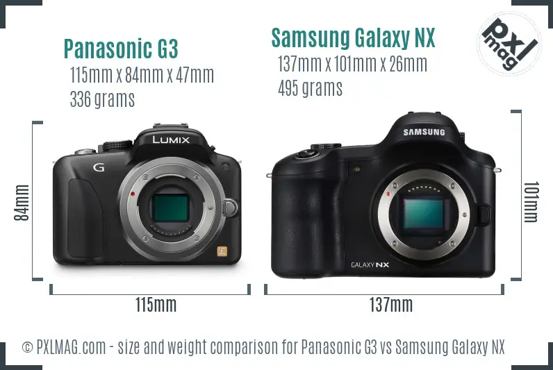 Panasonic G3 vs Samsung Galaxy NX size comparison