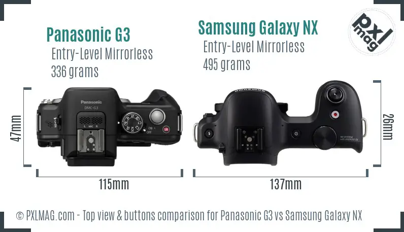 Panasonic G3 vs Samsung Galaxy NX top view buttons comparison