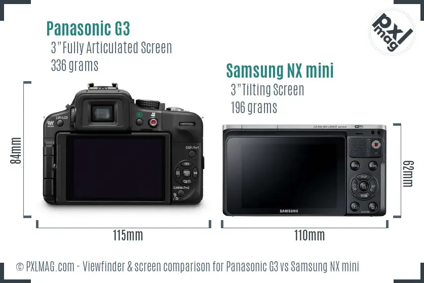 Panasonic G3 vs Samsung NX mini Screen and Viewfinder comparison