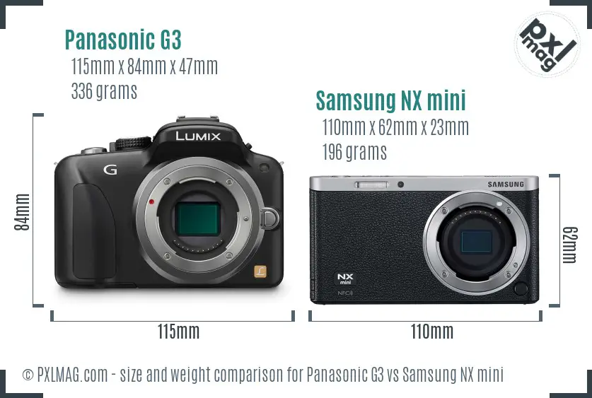 Panasonic G3 vs Samsung NX mini size comparison