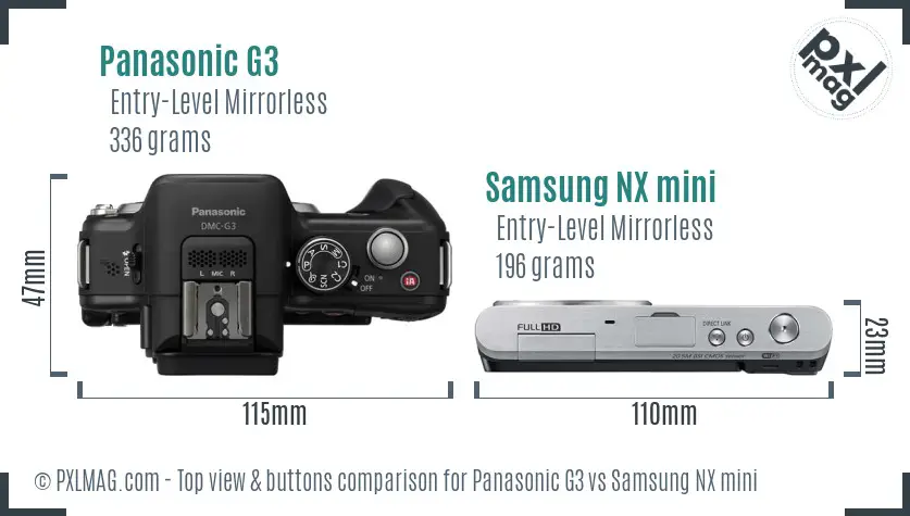 Panasonic G3 vs Samsung NX mini top view buttons comparison