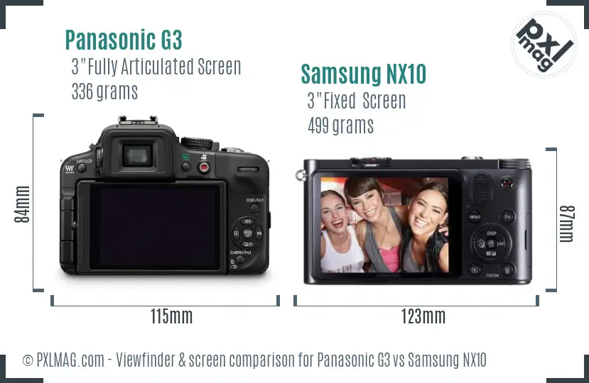 Panasonic G3 vs Samsung NX10 Screen and Viewfinder comparison