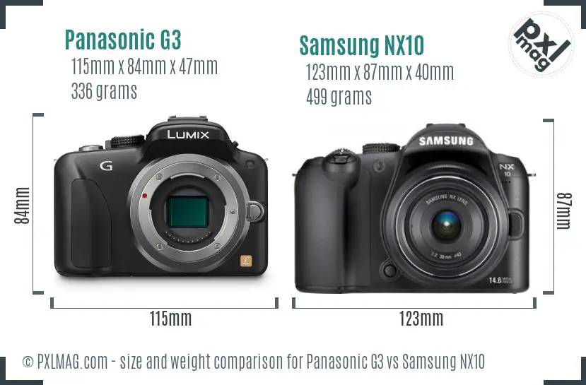 Panasonic G3 vs Samsung NX10 size comparison