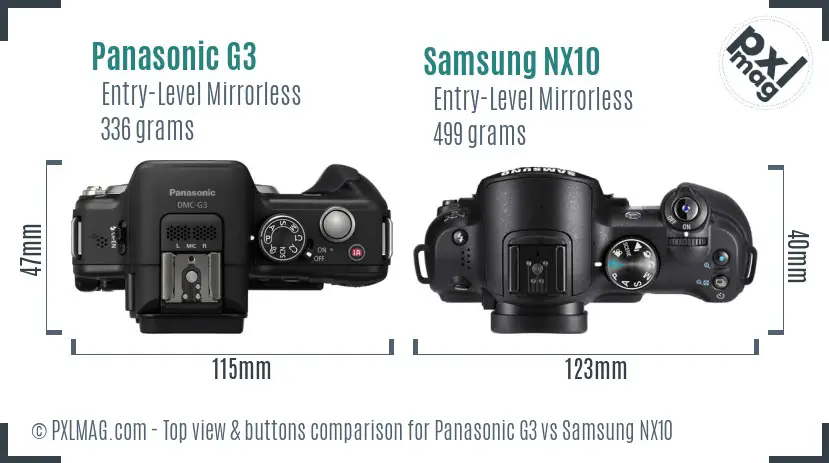 Panasonic G3 vs Samsung NX10 top view buttons comparison