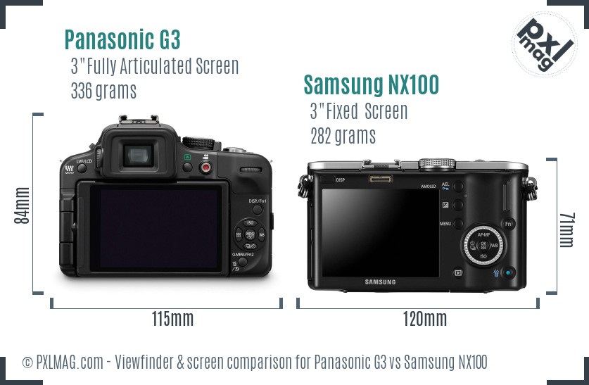 Panasonic G3 vs Samsung NX100 Screen and Viewfinder comparison