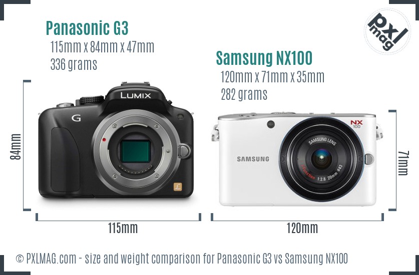 Panasonic G3 vs Samsung NX100 size comparison