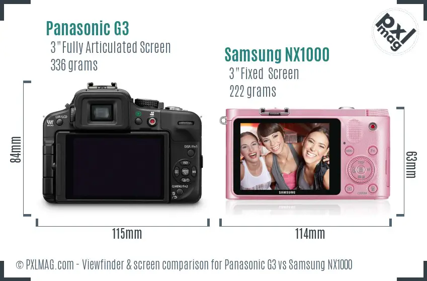 Panasonic G3 vs Samsung NX1000 Screen and Viewfinder comparison