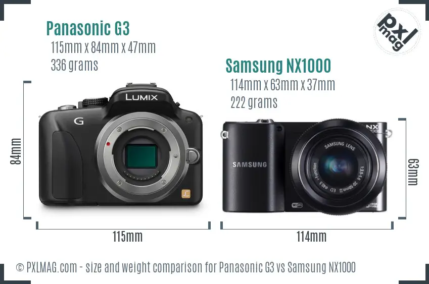 Panasonic G3 vs Samsung NX1000 size comparison