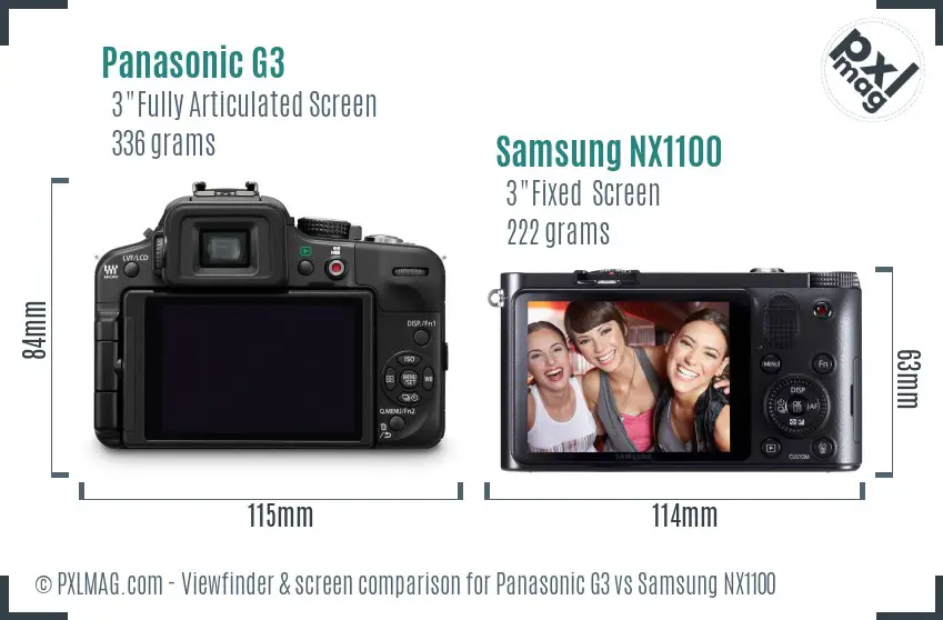 Panasonic G3 vs Samsung NX1100 Screen and Viewfinder comparison