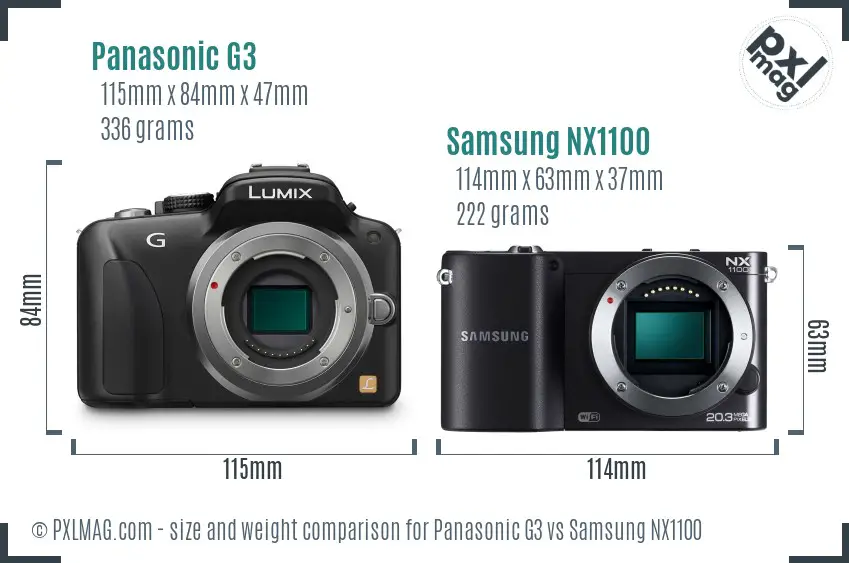 Panasonic G3 vs Samsung NX1100 size comparison