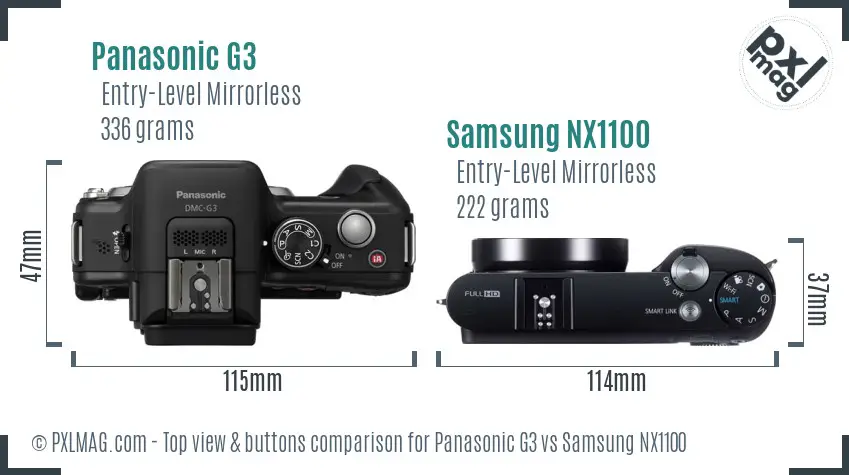 Panasonic G3 vs Samsung NX1100 top view buttons comparison