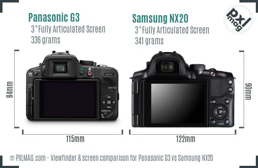 Panasonic G3 vs Samsung NX20 Screen and Viewfinder comparison