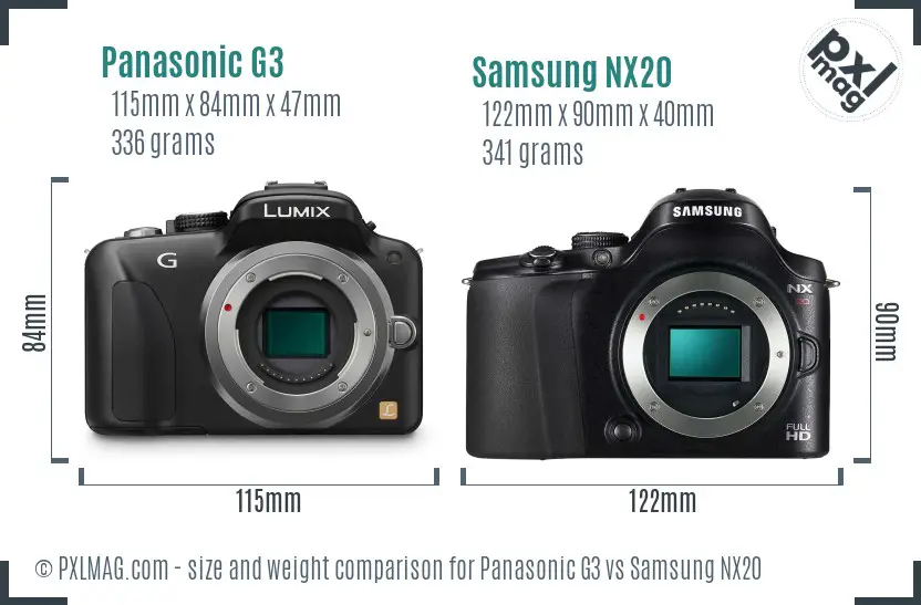 Panasonic G3 vs Samsung NX20 size comparison