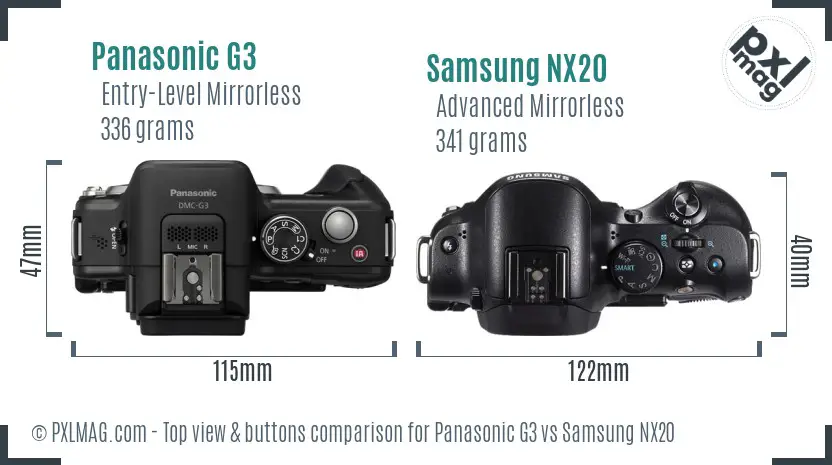 Panasonic G3 vs Samsung NX20 top view buttons comparison