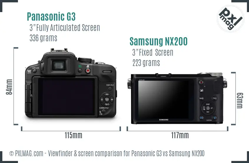 Panasonic G3 vs Samsung NX200 Screen and Viewfinder comparison