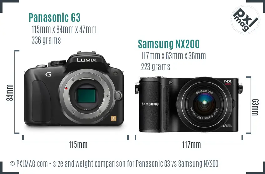 Panasonic G3 vs Samsung NX200 size comparison
