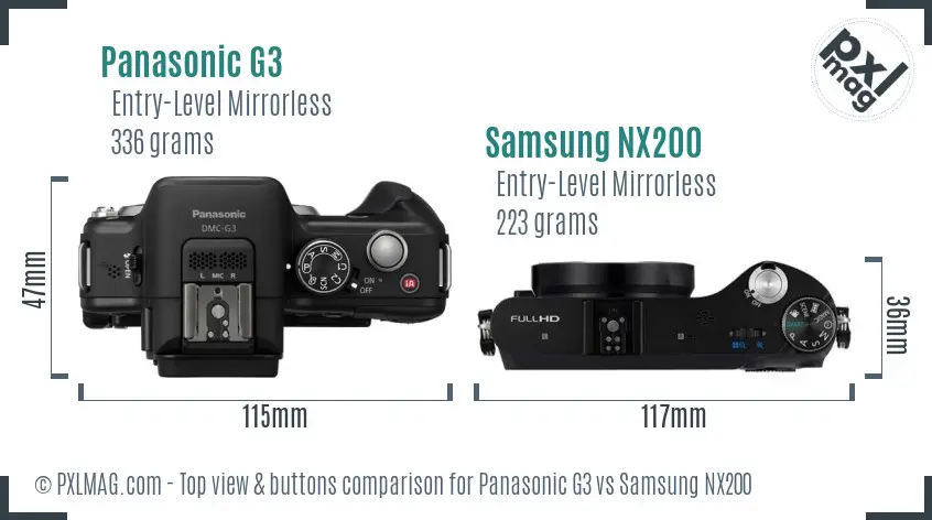 Panasonic G3 vs Samsung NX200 top view buttons comparison