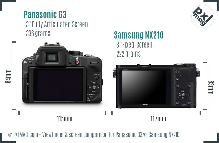 Panasonic G3 vs Samsung NX210 Screen and Viewfinder comparison