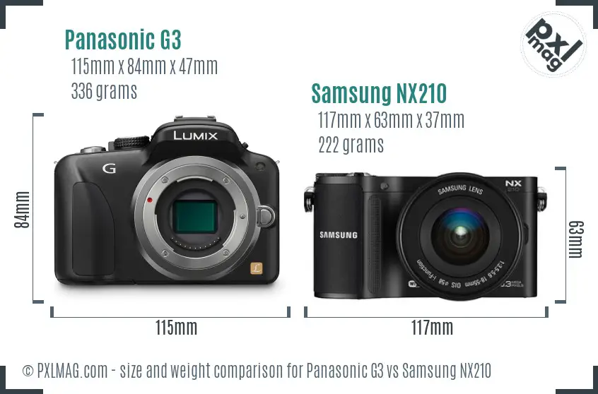 Panasonic G3 vs Samsung NX210 size comparison