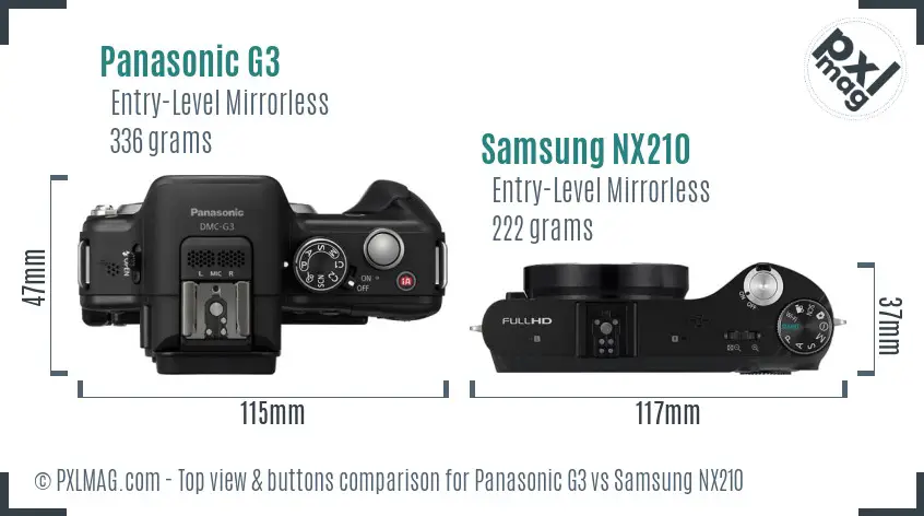 Panasonic G3 vs Samsung NX210 top view buttons comparison