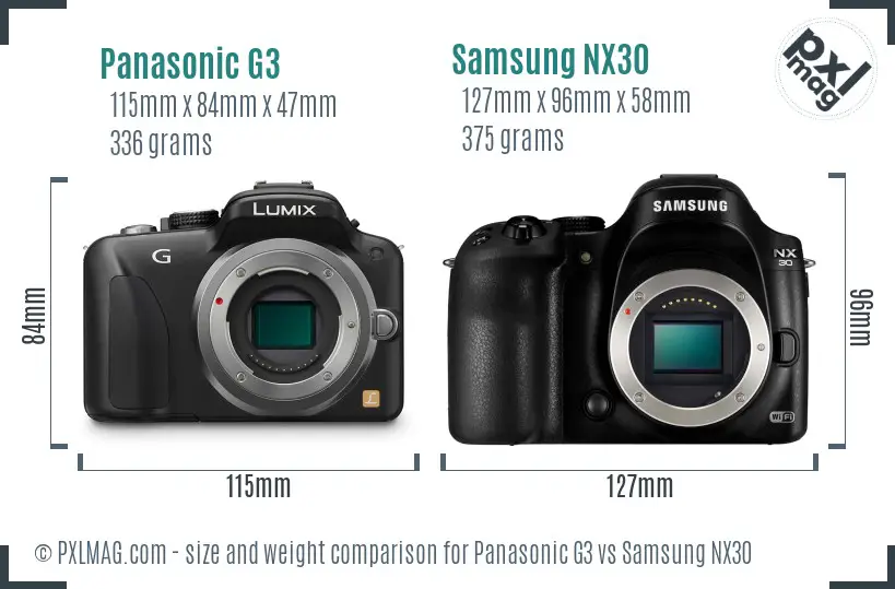 Panasonic G3 vs Samsung NX30 size comparison Panasonic G3 vs Samsung NX30 size comparison